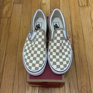 Brand New!! Vans Slip-On Checkerboard Sneakers - Dark Beige/Light Beige
